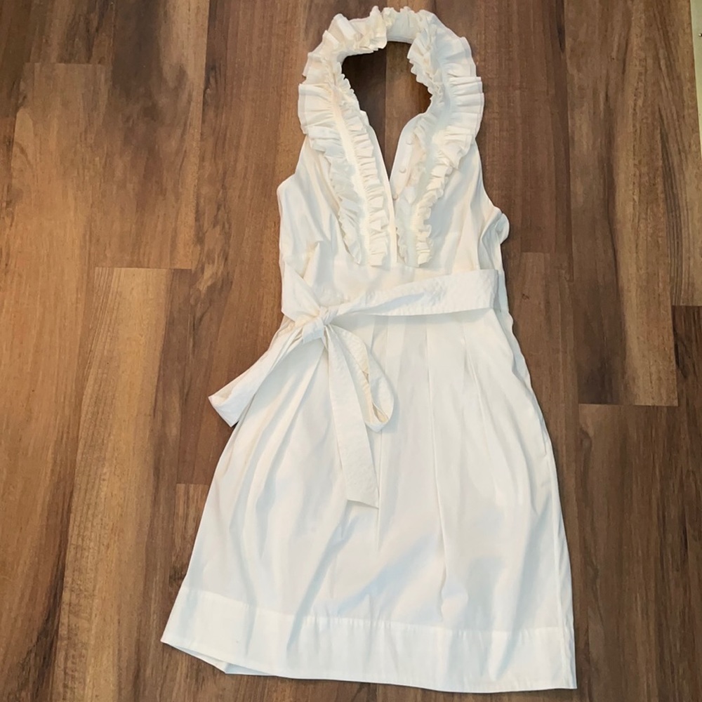 BCBGMaxAzria white halter ruffle dress